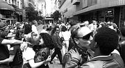 Queer Nation kiss-in at the Powell Street cable car turnaround, San Francisco (1991). Photo: Rick Gerharter